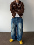 Curve Cut Washing Cargo Denim