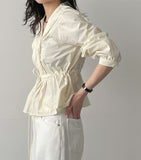 Cello V-Neck Shirred Blouse
