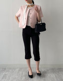 Pleated Tie-neck Short Sleeve T-shirt