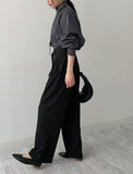 Marron Belted Two-Tuck Wide Slacks