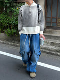 Diagonal Cargo Washed Banding Denim