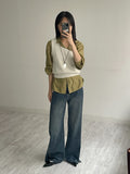 Slit semi-bootcut denim pants