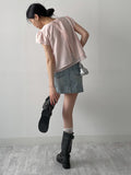 Plain layered short sleeve blouse (2C)
