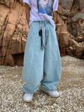 Light Blue Folded Snap Denim Pants