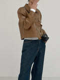 One-pocket single leather short jacket