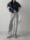 Gray cat-washed straight wide denim