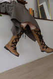Lace tie long boots