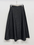 Stitched Denim Flare Long Skirt