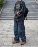 Grayish pin tuck denim pants