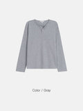 Waffle Henley neck long sleeve