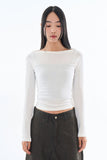 Brushed) Rusk crop boat neck tee