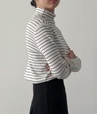 Sufen Stripe Turtleneck Knit T-shirt