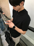 Gode Henley Neck Hood Short Sleeve T-shirt
