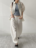 Linen Cinch Back Balloon Fit Wide Pants