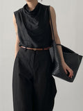 Glossy Drape Sleeveless Blouse
