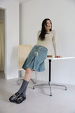 Eyelet string denim skirt