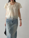 Deep Slit Cotton Long Denim Skirt (Light Wash)