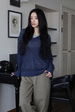 Net openwork v-neck knit