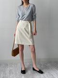 [Belt SET] Stitched Nylon Midi Skirt