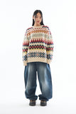 Nordic pattern round neck knit