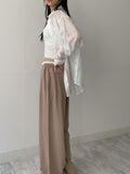 Color Matching Stripe Banding Wide Pants
