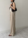 Strap Two-Tuck Long Wide Slacks