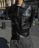 Leaf Pocket Crop Leather Jacket