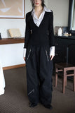 Mono shirring zip-up jumper
