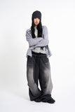 Sagging double denim banding pants