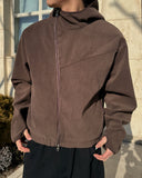 Diagonal Corduroy Hood Zip-up