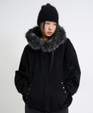 Raccoon fur hood zip-up
