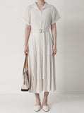 [Premium] Issey Pleated Collar Robe Long One Piece