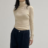 Slit Wool Turtleneck T-Shirt