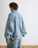 [AG] Pleated Wide Denim Jacket