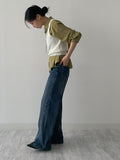 Slit semi-bootcut denim pants