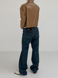 One-pocket single leather short jacket