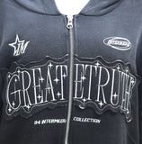 (Unisex) Wind Embroidered Dirty Hooded Zip-Up