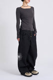 Deep indigo camo sagging denim pants