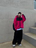 Fleece color matching hooded jumper