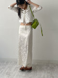 Jacquard Satin H-Line Long Skirt