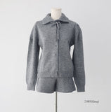 Deep collar knit + pants set