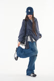Loop check hoodie zip-up jumper