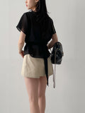 Blooming Wrap See-through Short Sleeve Blouse