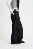Indigo embossed denim pants