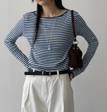 Punching Stripe Boat Neck T-Shirt