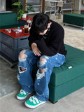 Destroyed washing latex denim