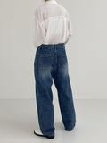 [unisex] Two tuck balloon wide denim pants