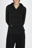 Slim long collar T-shirt