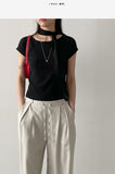 Pleated Tie-neck Short Sleeve T-shirt