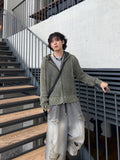 Damage Dying Mesh Hood Knit Zip Up